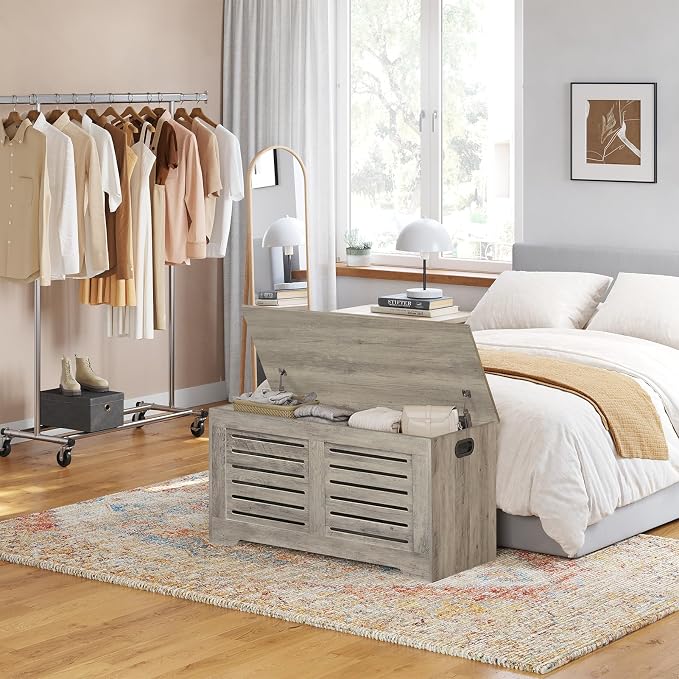 DINZI LVJ Storage Chest, Flip-Top Wooden Toy Box with 2 Safety Hinges, Retro Entryway Shoe Bench, Sturdy Large Storage Trunk for Living Room, Bedroom, Toddler Room, Easy Assembly, Gray Wash - Image 5