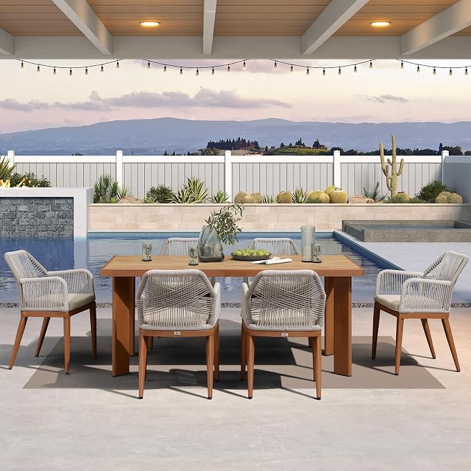 PURPLE LEAF 7 Pieces Patio Dining Set Aluminum Rectangular Table and Rattan Arm Chairs with Cushions for Kitchen Porch Garden Modern Outdoor Furniture Sets - Image 2