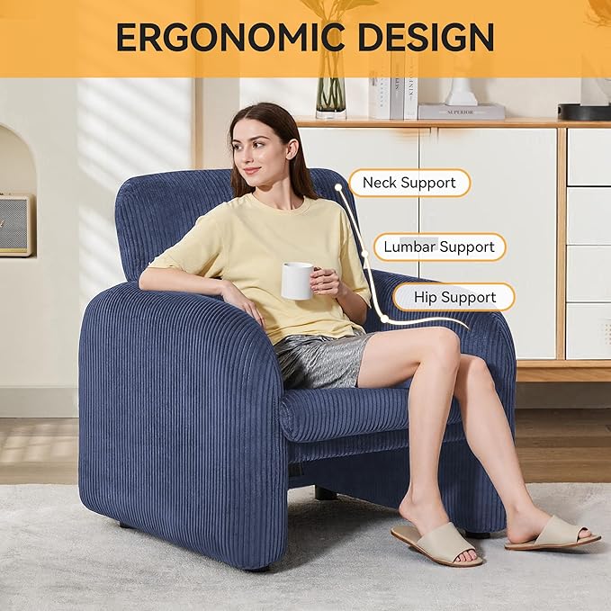 Modern Accent Chairs Set of 2, Comfy Upholstered Corduroy Armchair, Stylish Lounge Reading Chair for Living Room, Bedroom, Blue