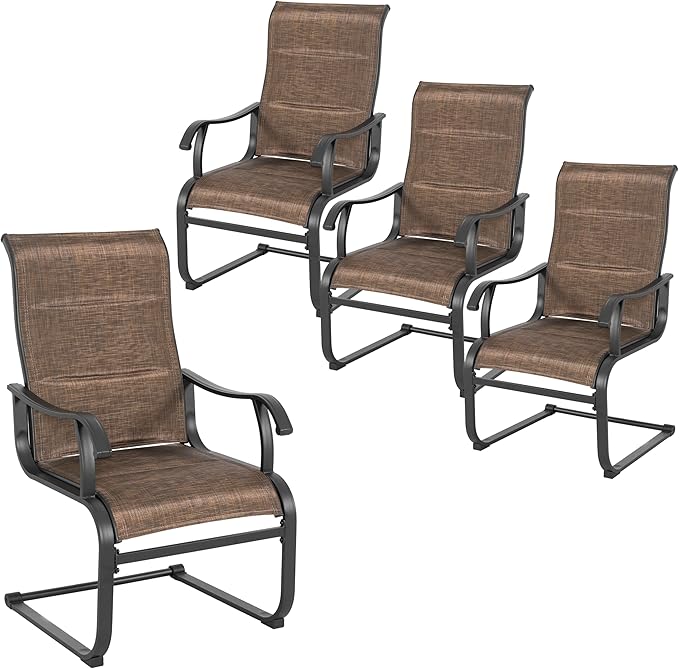 NUU GARDEN Patio Dining Chairs Set of 4, All Weather Outdoor Padded Textilene Patio Chairs, Breathable Spring Motion Textile High Back Outdoor Dining Chairs for Backyard, Lawn, Deck, Brown by NUUGARDENCORPORATION