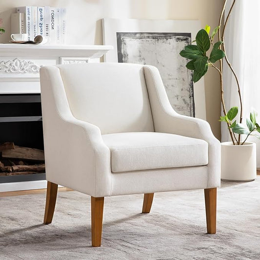 Accent Chair for Living Room,No Assembly Upholstered Mid Century Modern Comfy Tufted Armchairs with Wooden Legs,Sofa Chairs for Bedroom, Reading Waiting Room Apartment Beige