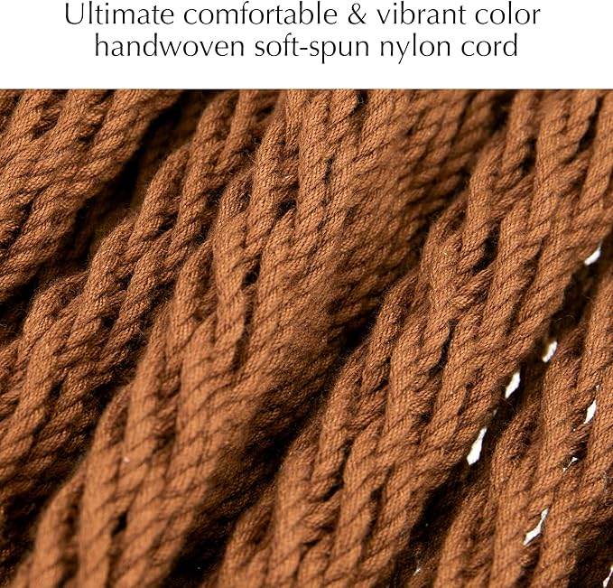 PNAEUT Handwoven Mayan Hammock, Thick Soft Rope Double Hammock for Outdoor Outside & Indoor, 600 lbs Capacity Heavy-Duty, Includes Tree Straps, Carabiners & Carrying Bag (Desert, X-Large) - Image 5