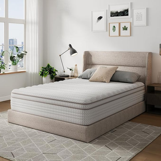 Novilla 12 Inch Full Size Mattress, Hypoallergenic & Back Pain Relief, Hybrid Full Mattresses in a Box with Smarts Coils, Fiberglass Free CertiPUR-US Certified Colchones No Box Spring Needed
