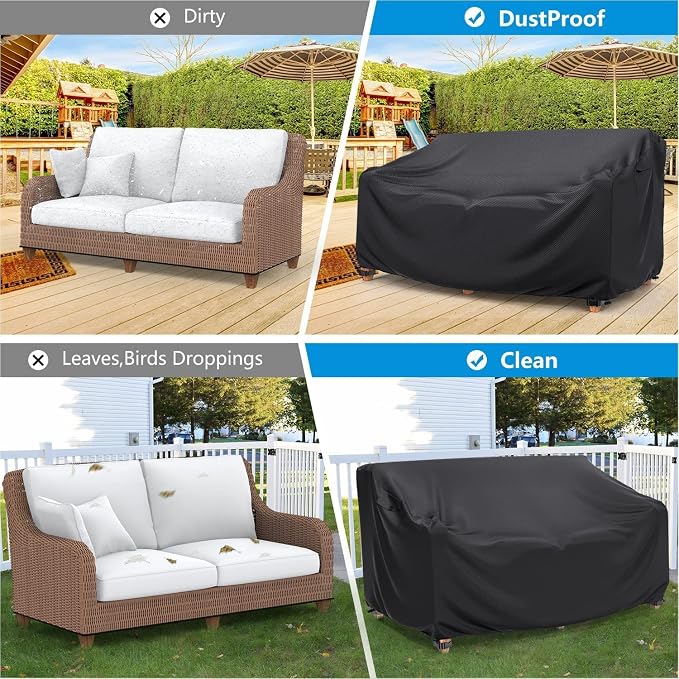 Mrrihand Heavy Duty Patio Sofa Cover Waterproof, 3-Seater Outdoor Sofa Loveseat Cover, Outdoor Patio Furniture Cover with Air Vent and Handles, 78" W×42" D×32" H, Black - Image 6