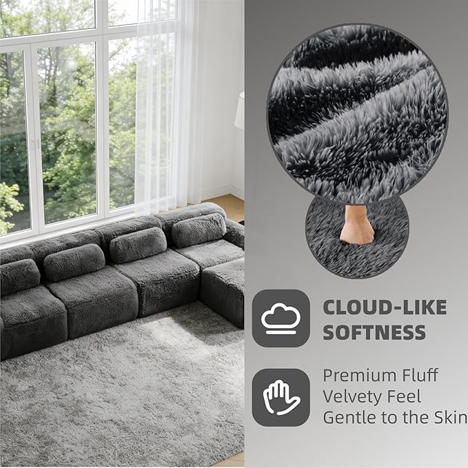 149" L-Shaped Boneless Modular Sofa, Plush Foam Lounge Couch, 32D High Density Sponge, Plush Convertible Sofa Set Deep Seat Couches for Living Room, Bedroom and Apartment, Dark Grey