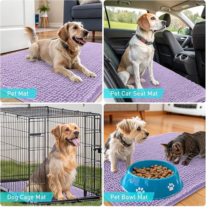 OLANLY Dog Door Mat for Muddy Paws 40x32, Absorbs Moisture and Dirt, Absorbent Non-Slip Washable Doormat, Quick Dry Chenille Mud Mat for Dogs, Entry Indoor Entryway Carpet for Inside Floor, Lavender - Image 7