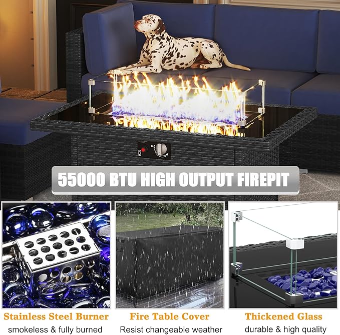 LayinSun 13 Pieces Outdoor Patio Furniture Set with 44" Fire Pit Table Rattan Sectional Sofa Conversation Sets