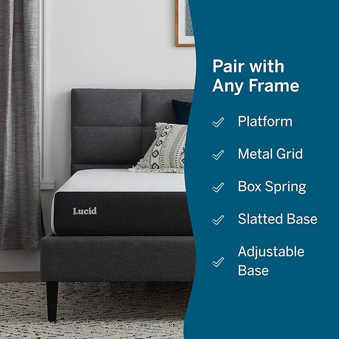 Lucid 8 Inch Memory Foam Mattress - Medium Plush Feel - Infused with Refreshing Bamboo Charcoal and Cooling Gel - Bed in a Box - Temperature Regulating - Pressure Relief - Breathable - Twin XL Size