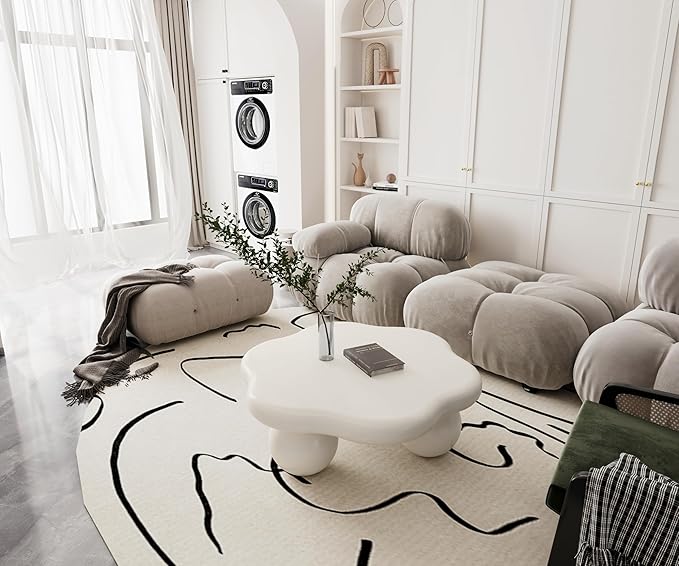 35.03" Cloud Coffee Table for Living Room Unique Coffee Table Modern Low Coffee Tables Cute Center Table with 3 Ball Legs for Small Space Apartment Cream Flower-White