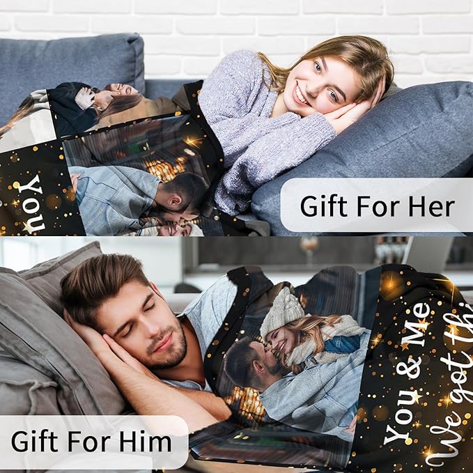 ROMANDY Ships Next Day Custom Blanket with Picture Customized Banket Personalized Throw Blankets Customizable Photo Blankets Customize Gifts for Mom Dad Girlfriend Boyfriend Wife Husband Her Him