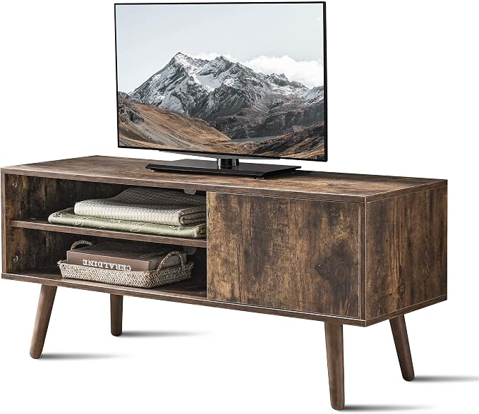 Cozy Castle TV Stand for 48-55 Inch TV, Mid Century Modern Entertainment Center with Storage Cabinet, TV Media Console with Charging Station for Living Room (Brown, 43.3" W x 15.7" D x 19.5" H) by CozyCastle