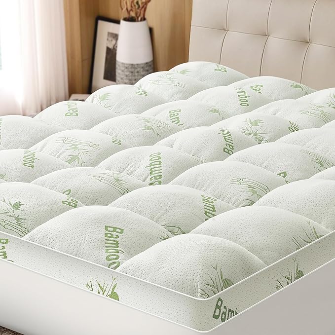 Mattress Topper Full Size Viscose Derived from Bamboo, Thick Soft Pillow Top Mattress Pad Cover for Back Pain, Mattress Protector with 8-21 Inch Deep Pocket, White
