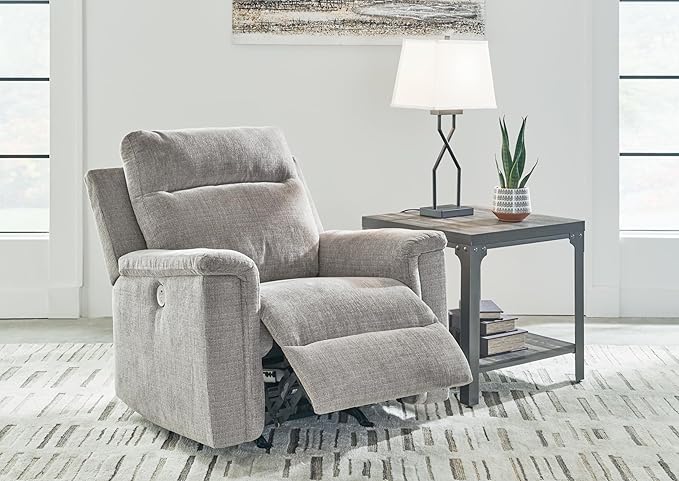 Signature Design by Ashley Barnsana Casual Power Recliner with Rocking Motion and USB Port, Light Gray