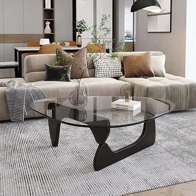 Modern Glass Coffee Table for Living Room, 35.4in Mid Century Coffee Table, Small Coffee Tables, Suitable for Bedroom Living Room Reception Office Tables, Black Transparent 1