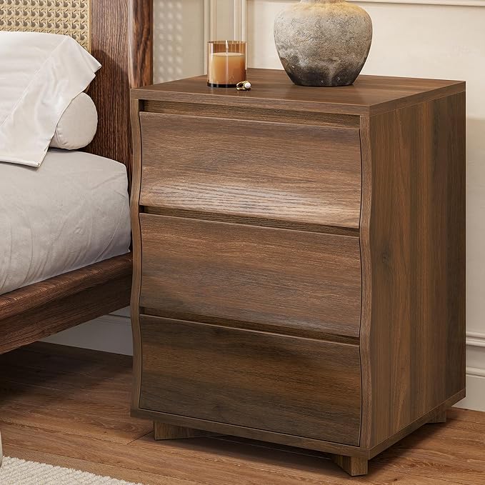 Nightstand, Night Stand with 3 Drawers, Modern Nightstand with Large Storage, Silent Slides, Wooden End Side Table, Bedside Table with 3 Drawers for Bedroom (Brown) by SUCSSRICH