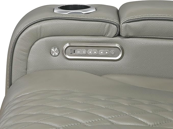 Lexicon Power Double Reclining Sofa, Center Drop-Down Table with Heat/Massage/Headrest/Storage Arms/Cup Holders/LED Lights/Wireless Charging, Top Grain Leather Match Wall Hugger Recliner Sofa, Grey