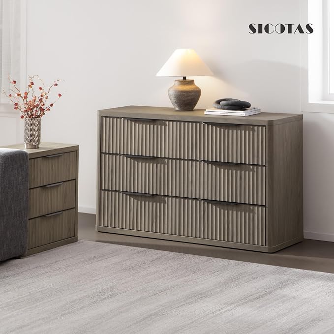SICOTAS Dresser for Bedroom 53.5" Wide 6 Drawer Dressers & Chests of Drawers for Closet Long Large Modern TV Stand Set for Clothes Storage Fluted Clothes Closet for Hallway Entryway, Grey Alder - Image 8