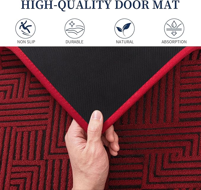 YIHOUSE Dirt Trapper Door Mat 32" x 47", Non-Slip Washable Entrance Mat, Dirt Resistant and Absorbent Welcome Mat, Low Profile Floor Mat for Front/Back Door, Entryway, Red - Image 5