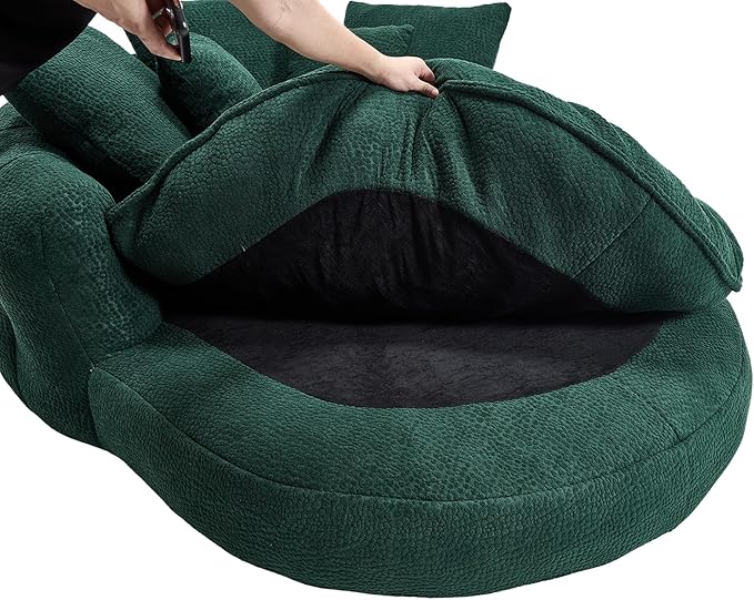 KEIKI 71" Chenille Round Boneless Sofa Couch, Oversized Chaise Lounge Chair Couches Indoor, No Assembly Required Floor Lazy Bean Bag, Modern Sleeper Sofa Bed for Living Guest Room & Bedroom, Green