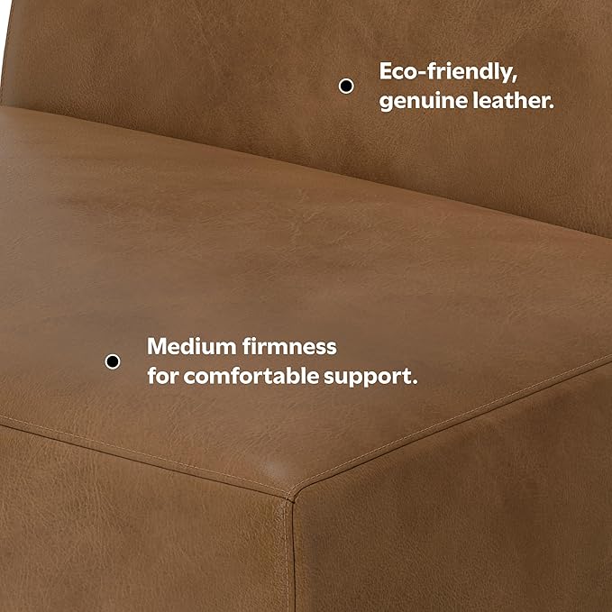 SIMPLIHOME Rex Center Sofa Module in Full-Grain Genuine Leather, Caramel Brown, 34-inches Wide, Handcrafted Modern-Style Armless Sofa or Armless Chair for Living Room and Family Room