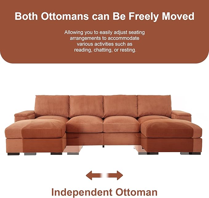 122" Oversized Modular Sectional Sofa Cloud Couch with 2 Ottomans, Comfy Corduroy Upholstered Deep Seat Large U Shaped Lounge Sofa&Couches with Hidden Arm Storage Box