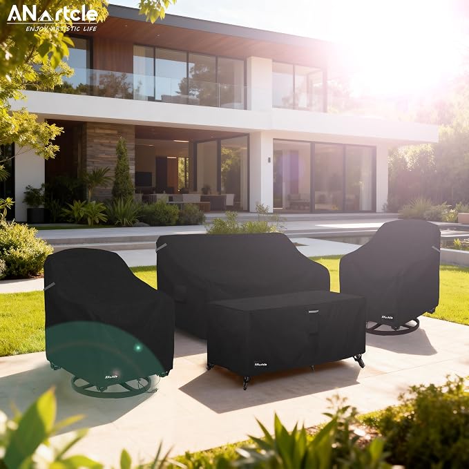 ANartcle Patio Furniture Covers 4 Piece Set, 600D Waterproof Heavy Duty Outdoor Furniture Covers,Fit Wicker Patio Sofa, Swivel Rocker Chair and Coffee Table,Black - Image 5