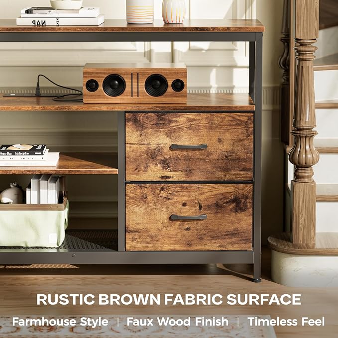 Huuger TV Stand Dresser with Power Outlets and LED Lights, 4 Drawers Entertainment Center with Shelves, 54 Inch Media Console for 55 60 Inch TV, 4 AC Outlets, 2 USBs, Rustic Brown - Image 6