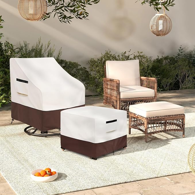 Patio Ottoman Cover,25W x 25D x 18H inch,Waterproof Square Patio Small Side Table Cover,Suitable for 3-Piece Outdoor Wicker Patio Bistro Set Side Table(Beige) - Image 8