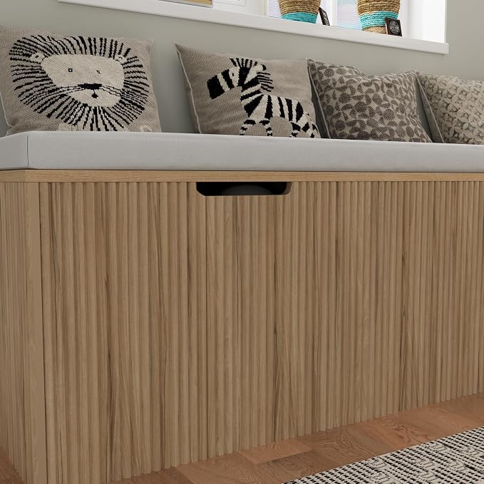 Bobve L-Shape Storage Bench with Cushion, Backless Corner Dining Bench, Kitchen Dining Nook Bench with Hidden Storage for Dining Room, Kitchen, Entryway (Natural Wood) - Image 9