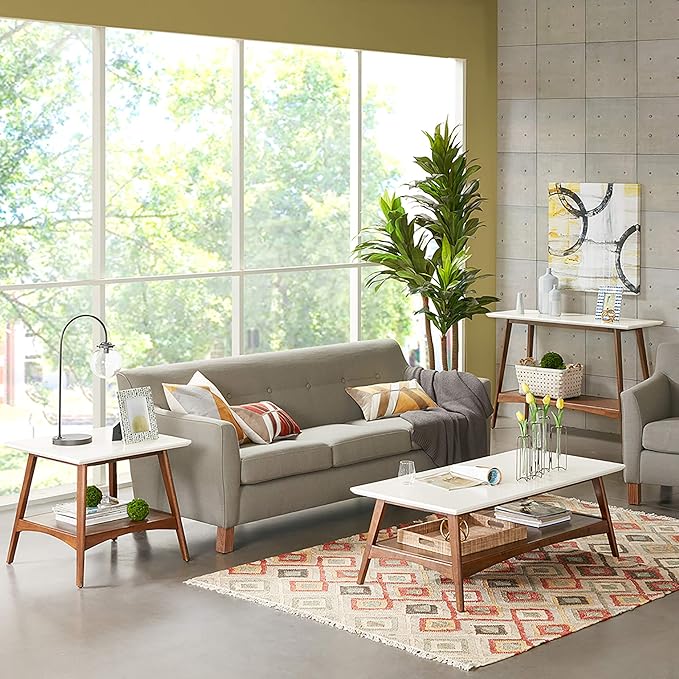 Madison Park Parker End Tables-Solid Wood, Two-Tone Finish with Lower Storage Shelf Modern Mid-Century Accent Living Room Furniture, Medium, Off-White/Pecan