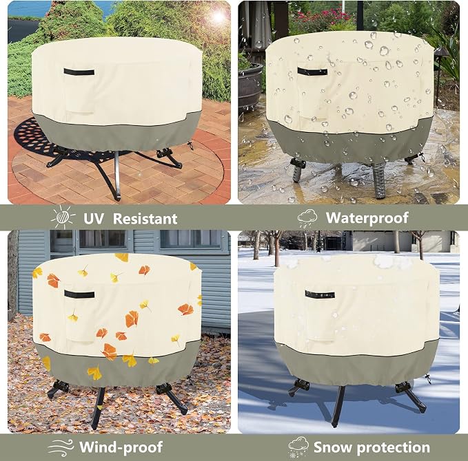 Round Patio Table Cover,600D Heavy Duty Outdoor Furniture Covers Waterproof,Round Patio Table for Patio Furniture Covers,48" Dia x 28" H,Beige&Grayish Green - Image 7