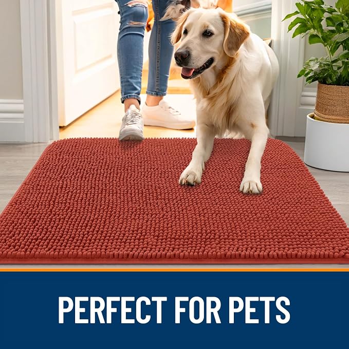 OLANLY Dog Door Mat for Muddy Paws 44x32, Absorbs Moisture and Dirt, Absorbent Non-Slip Washable Doormat, Quick Dry Chenille Mud Mat for Dogs, Entry Indoor Entryway Carpet for Inside Floor, Maple Red - Image 6