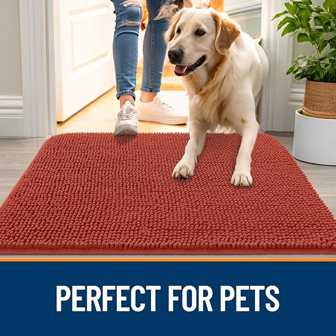 OLANLY Dog Door Mat for Muddy Paws 47x17, Absorbs Moisture and Dirt, Absorbent Non-Slip Washable Doormat, Quick Dry Chenille Mud Mat for Dogs, Entry Indoor Entryway Carpet for Inside Floor, Maple Red - Image 6