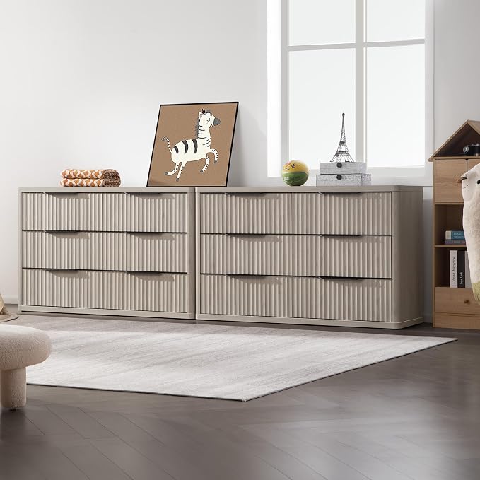 SICOTAS Dresser for Bedroom 53.5" Wide 6 Drawer Dressers & Chests of Drawers for Closet Long Large Modern TV Stand Set for Clothes Storage Fluted Clothes Closet for Hallway Entryway, White Alder - Image 7