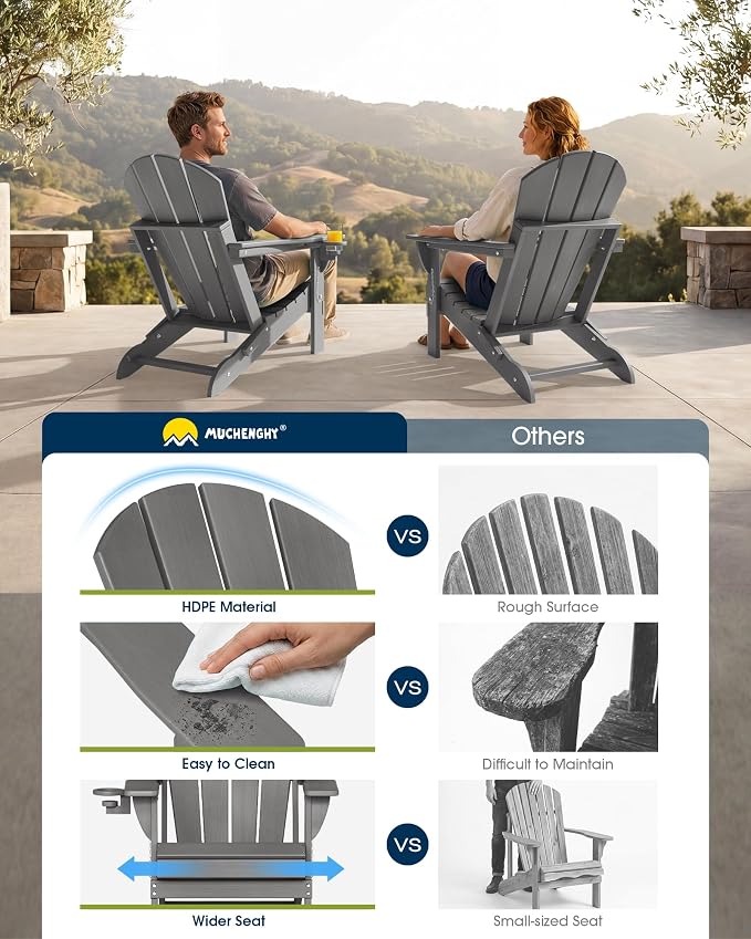 MUCHENGHY Folding Adirondack Chairs Set of 4, Hdpe Fire Pit Chairs, Outdoor Chairs, Plastic Adirondack Chairs, Lawn Chairs Weather Resistant with Cup Holder for Deck, Backyard, Garden(Gray) - Image 7