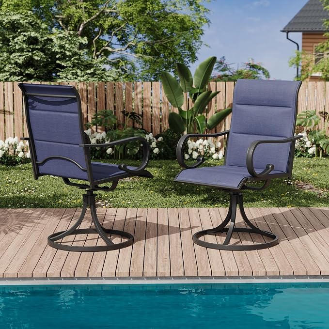 MELLCOM Patio Swivel Chair Set of 2, High Back Padded Textilene Outdoor Dining Chairs with Metal Frame, All-Weather Outdoor Furniture Rocker for Backyard, Blue by MELLCOM