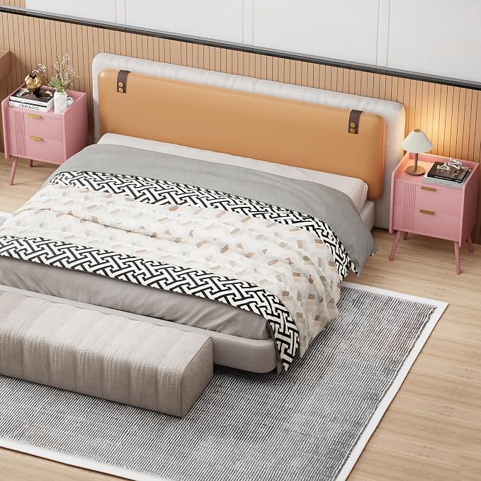 Aenuert Nightstand Modern Bedside Table with 2 Storage Drawer, Small Night Stand, Wooden Sofa Side Table for Bedroom,Study Room and Small Spaces (Pink) - Image 8