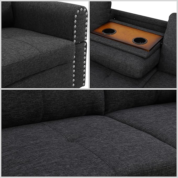 FONTOI L Shaped Sectional Couches for Living Room, Modular 4 Seat Sofa with Ottoman Storage, Modern Couch with Chaise for Bedroom Apartment Furniture, Black