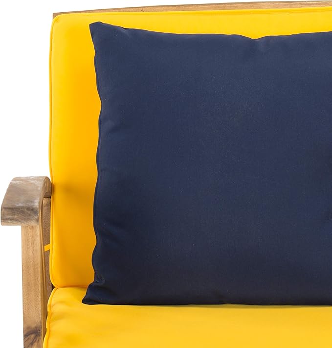 SAFAVIEH Outdoor Collection Fontana Natural/ Yellow Cushions/ Navy Pillows 4-Piece Conversation Patio Set