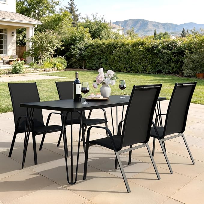 JEAREY Patio Dining Chairs Set of 4, Outdoor Stackable Dining Furniture Set, All Weather Dining Set for Lawn, Garden, Backyard, Poolside, Black - Image 8