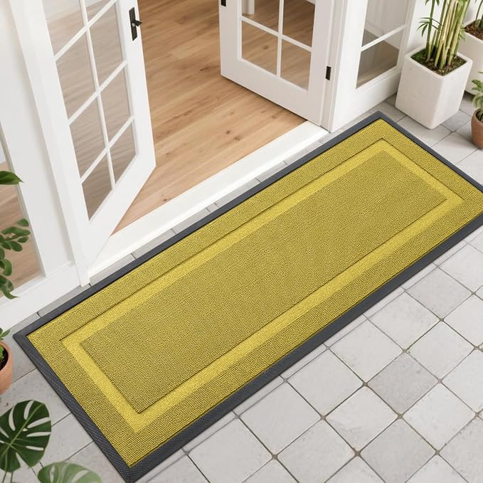OLANLY Front Door Mat Indoor Outdoor Entrance, Waterproof All-Season, All-Weather Doormat, Sturdy Natural Rubber, Low Profile, Easy Clean Patio Porch Entryway Mat, 47x17, Lime Green by OLANLY