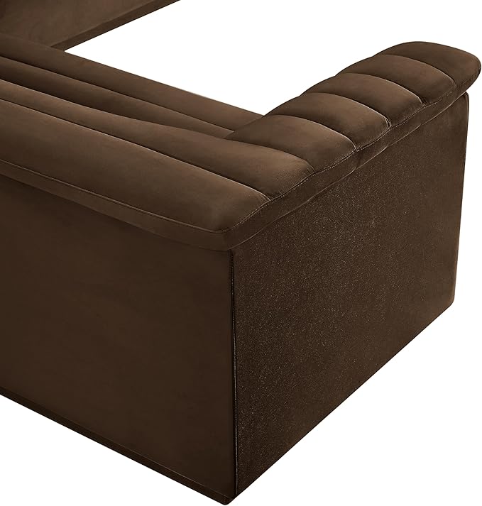 Meridian Furniture 194Brown-Sectional Cascade Collection Modern | Contemporary Modular Sectional with Soft Brown Velvet Fabric, Deep Channel Tufting, Curved Arms, 148" W x 80" D x 28" H, Brown