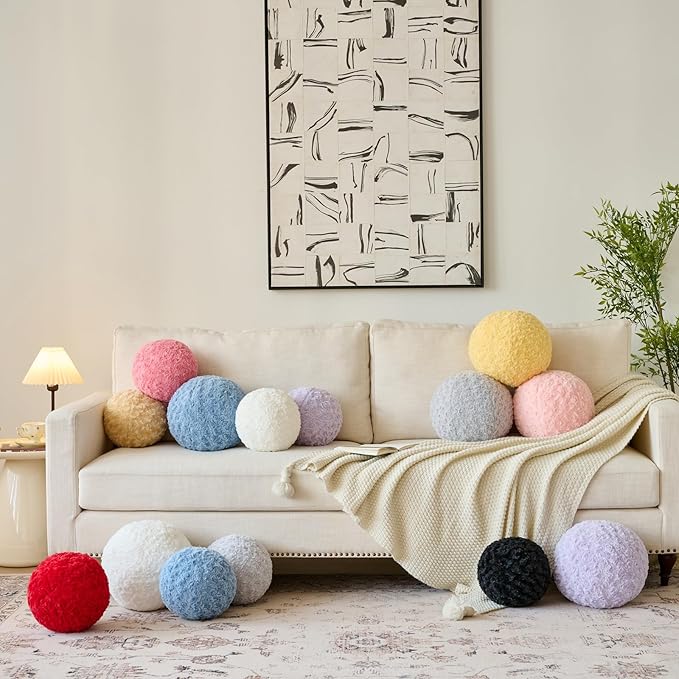 Ball Pillow, Decorative Round Pillow for Couch n, Circle Throw Pillows, Perfect Ball Pillows for Couch, Stylish Decorative Pillows, Versatile Round Throw Pillow (Red, Mini-8.6 Inches)