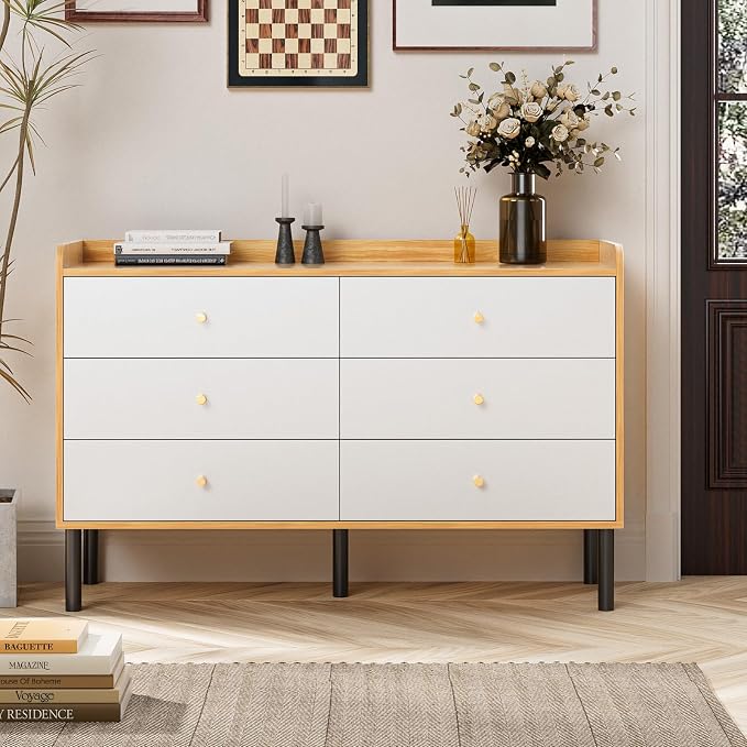 LYNSOM Dresser for Bedroom, 6 Drawer Natural Wood Dresser with Wide Drawer and Metal Handles, Modern Dressers & Chests of Drawers for Hallway Entryway - Image 5