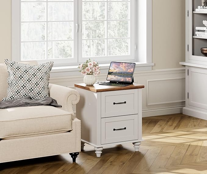 WAMPAT 3 Piece Dresser and Nightstand Sets, White Dresser & Chests of Drawers with 6 Drawers and Metal Handle, Mid-Century Modern Set of 2 End Tables with Charging Station, 3 Piece Bedroom Set