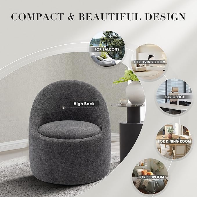 COLAMY Swivel Accent Chair Set of 2, 360° Swivel Chair with Hidden Storage, Modern Small Barrel Swivel Armchair for Living Room/Bedroom, Dark Grey