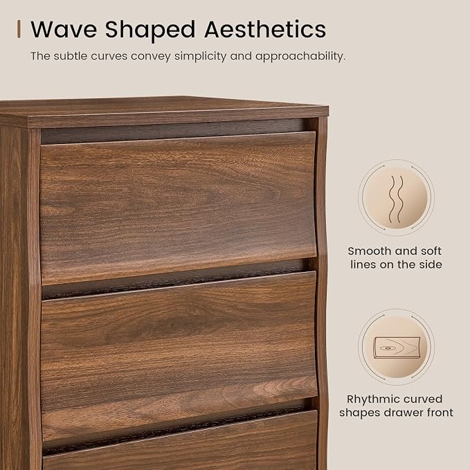 Nightstand, Night Stand with 3 Drawers, Modern Nightstand with Large Storage, Silent Slides, Wooden End Side Table, Bedside Table with 3 Drawers for Bedroom (Brown) - Image 3