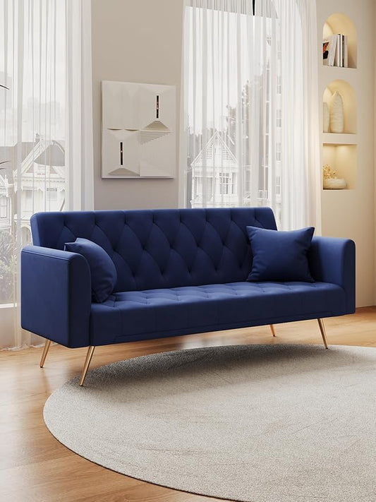 KEIKI 71 INCH Loveseat Sofa with Adjustable Backrest, Upholstered 2 Seater Velvet Couch for Living Room Bedroom Office Apartment, Blue