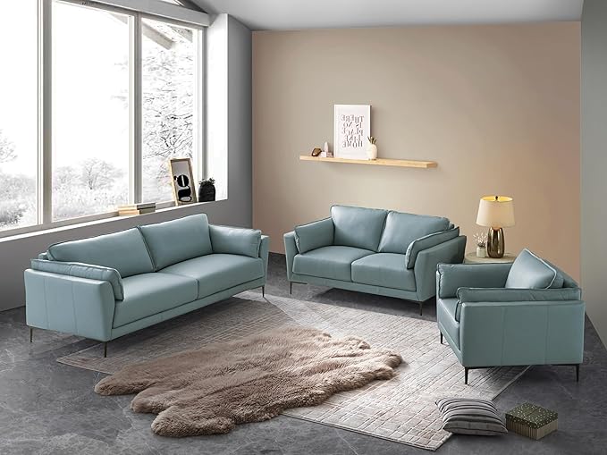 Acme Mesut Leather Upholstered Loveseat in Light Blue and Black