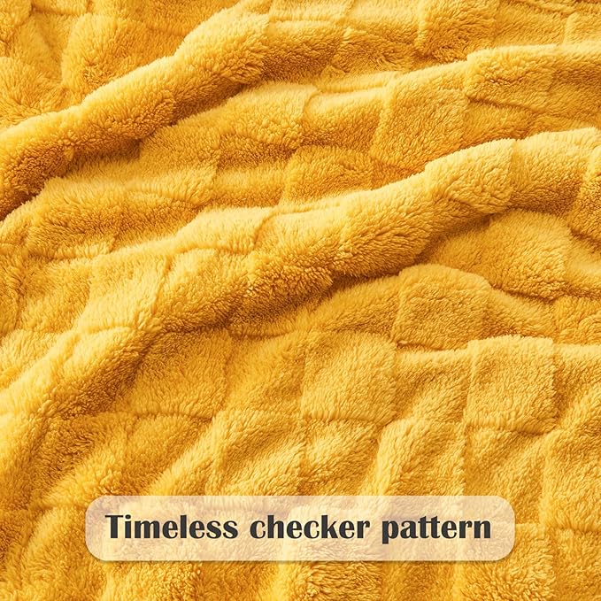 NEWCOSPLAY Super Soft Throw Blanket Mustard Yellow Premium Silky Flannel Fleece 3D Checkered Lightweight Bed Blanket All Season Use (Mustard Yellow Checkered, Throw(50"x70"))
